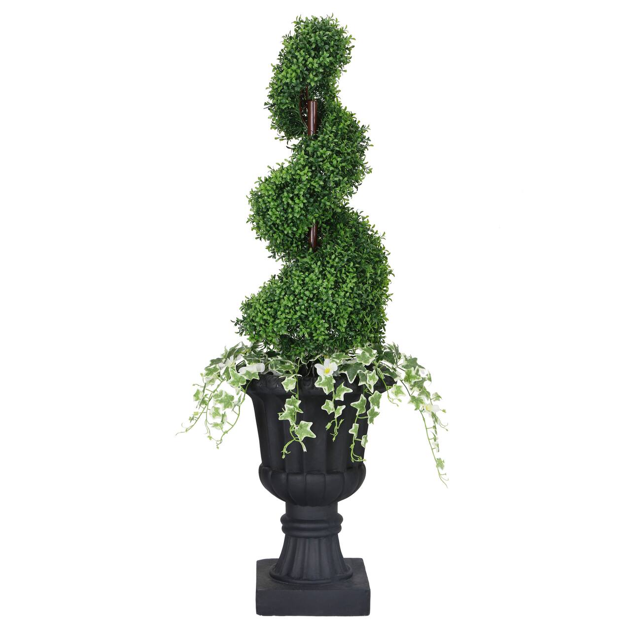 4.5ft. Topiary Spiral Boxwood Artificial Tree in Decorative Urn